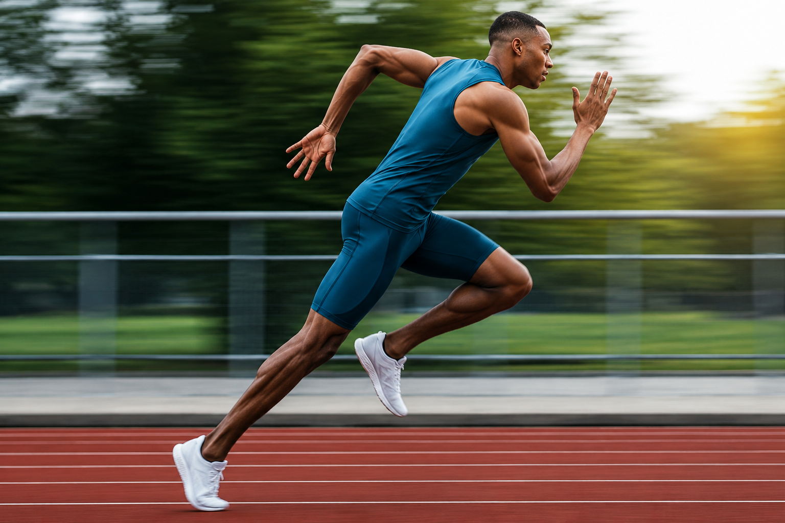 Athlete sprinting on track in sports kit