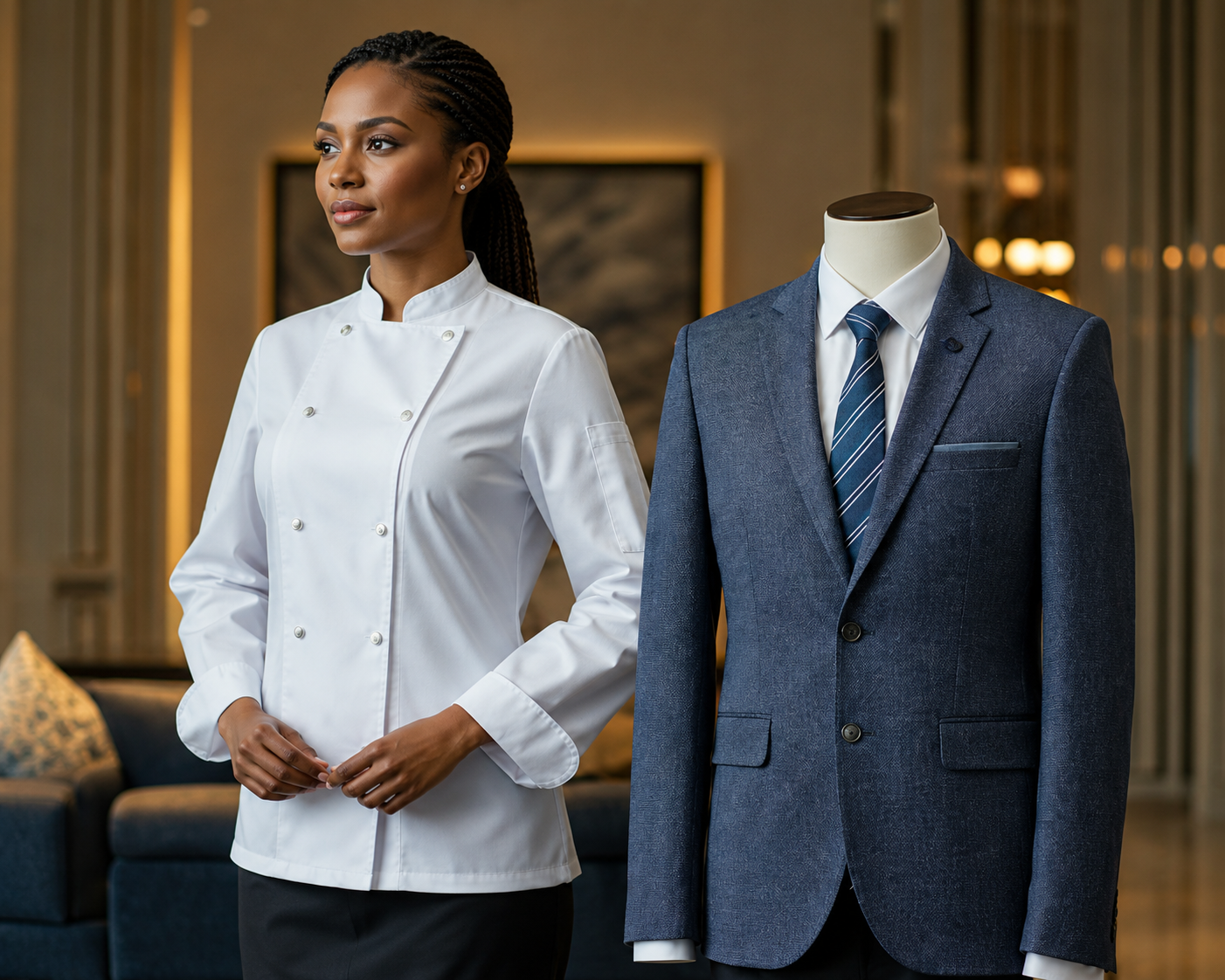 Chef jacket and hotel suit, hospitality uniform set